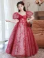 Chic / Beautiful Red Sequins Evening Party Flower Girl Dresses 2022 A-Line / Princess V-Neck Puffy Short Sleeve Floor-Length / Long Flower Girl Dresses