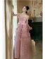 Flower Fairy Candy Pink Sequins Appliques Tassel Prom Dresses 2025 A-Line / Princess Strapless Sleeveless Backless Floor-Length / Long Prom Formal Dresses