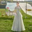 Modest / Simple Mint Green Bow Bridesmaid Dresses 2022 A-Line / Princess Short Sleeve Backless Floor-Length / Long Wedding Party Dresses