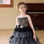 Chic / Beautiful Black Gradient-Color Rhinestone Sequins Cascading Ruffles Flower Girl Dresses 2025 Ball Gown Scoop Neck Birthday Sleeveless Backless Floor-Length / Long