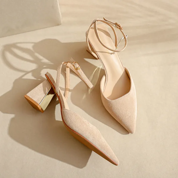 Chic / Beautiful Black Street Wear Womens Sandals 2023 Ankle Strap 7 cm Thick Heels Pointed Toe Sandals High Heels