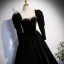 Elegant Black Fall Winter Suede Prom Dresses 2023 A-Line / Princess Strapless Rhinestone Long Sleeve Backless Floor-Length / Long Prom Formal Dresses
