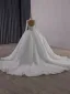Luxury / Gorgeous White Beading Pearl Sequins Lace Flower Wedding Dresses 2025 Ball Gown High Neck Long Sleeve Backless Court Train