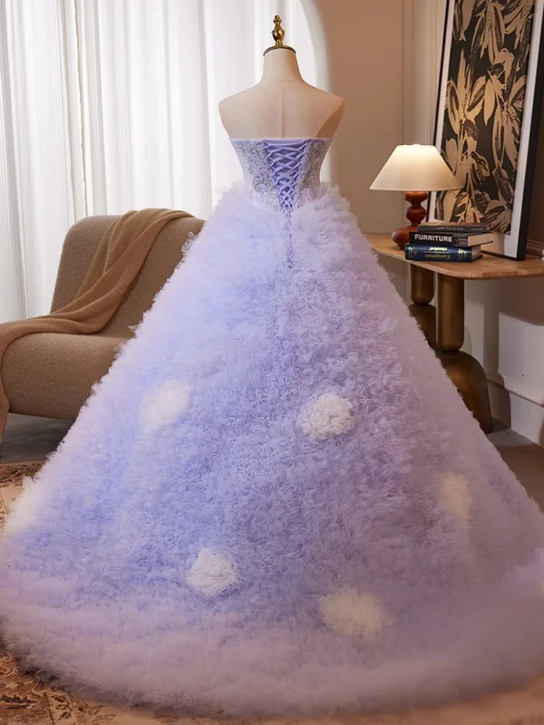 Sexy Lavande Perlage Paillettes Faux Diamant Plissée Robe De Bal 2024 Robe Boule Bustier Sans Manches Dos Nu Longue Promo Robe De Ceremonie