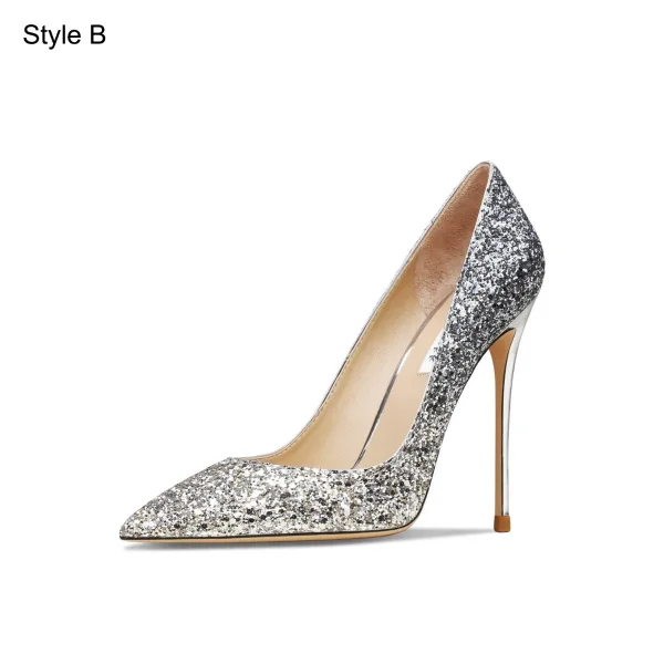 Bling Bling Black Sequins Evening Party Pumps 2024 Leather 10 cm Stiletto Heels Pointed Toe Pumps High Heels