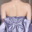 Illusion Lavender Sequins Rhinestone Satin Prom Dresses 2024 A-Line / Princess Off-The-Shoulder Short Sleeve Backless Bow Floor-Length / Long Prom Formal Dresses