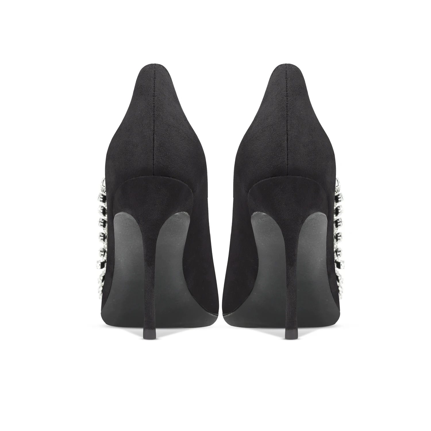 Fashion Black Rhinestone Evening Party Suede Pumps 2024 Leather 10 cm ...