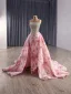 Haut de Gamme Rougissant Rose Fait main Faux Diamant Fendue devant Robe De Bal 2025 Trompette / Sirène Bustier Sans Manches Dos Nu Tribunal Train Robe De Ceremonie
