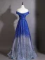 Vintage / Retro Royal Blue Gradient-Color Sequins Evening Dresses 2026 A-Line / Princess Scoop Neck Short Sleeve Backless Bow Sash