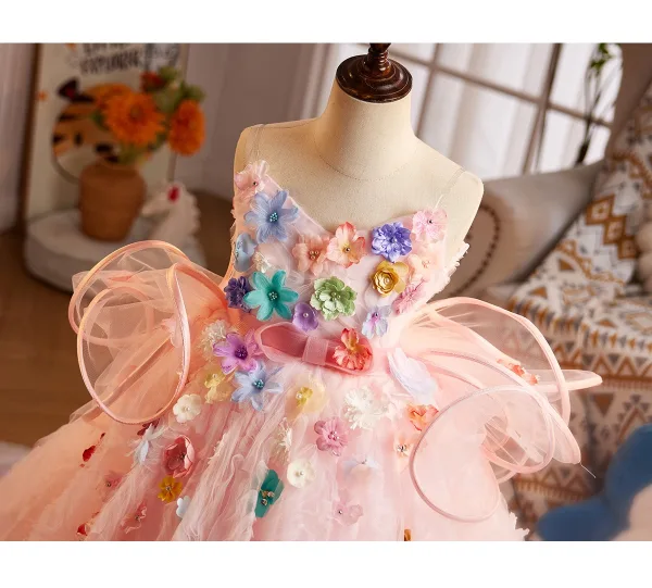 Lovely Flower Fairy Multi-Colors Appliques Blushing Pink Birthday Flower Girl Dresses 2025 Ball Gown Spaghetti Straps Sleeveless Backless Sweep Train