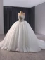 Luxury / Gorgeous White Handmade  Beading Rhinestone Sequins Wedding Dresses 2024 Ball Gown Scoop Neck Sleeveless Backless Chapel Train Wedding
