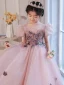 Chic / Beautiful Blushing Pink Sequins Birthday Flower Girl Dresses 2022 Ball Gown Square Neckline Puffy Short Sleeve Backless Floor-Length / Long Flower Girl Dresses