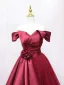 Elegant Burgundy Prom Dresses 2025 Ball Gown Off-The-Shoulder Short Sleeve Backless Floor-Length / Long Prom Formal Dresses