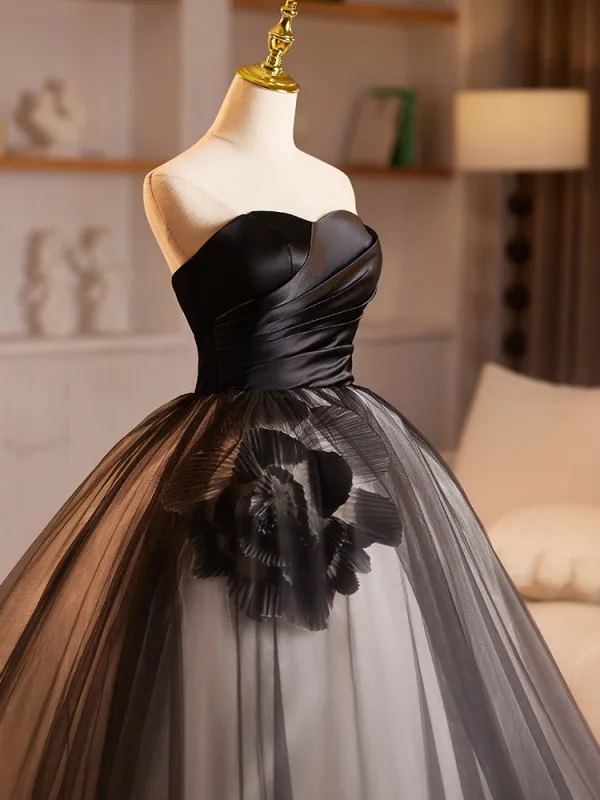 Audrey Hepburn-Stil Schwarz Applikationen Ballkleider Ballkleid 2024 Bandeau Ärmellos Rückenfreies Lange Ball Festliche Kleider