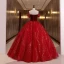 Chic / Beautiful Red Star Sequins Suede Prom Dresses 2022 Ball Gown Off-The-Shoulder Short Sleeve Backless Beading Floor-Length / Long Formal Dresses