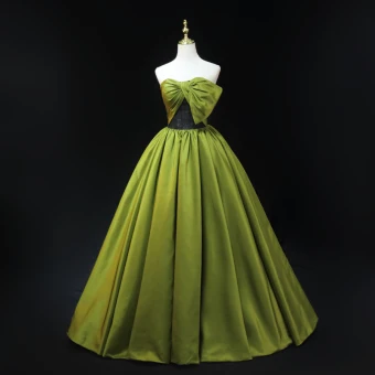 Mode Vert Trèfle Robe De Bal 2024 Robe Boule Bustier Noeud Sans Manches Dos Nu Longue Robe De Ceremonie