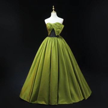 Fashion Clover Green Prom Dresses 2024 Ball Gown Strapless Bow Sleeveless Backless Floor Length Long Formal Dresses