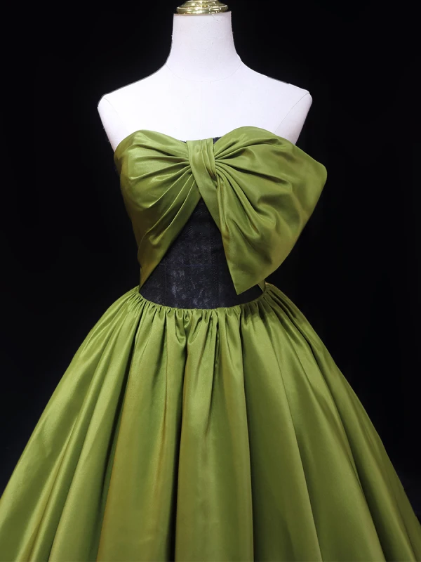 Fashion Clover Green Prom Dresses 2024 Ball Gown Strapless Bow Sleeveless Backless Floor-Length / Long Formal Dresses