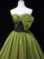 Fashion Clover Green Prom Dresses 2024 Ball Gown Strapless Bow Sleeveless Backless Floor-Length / Long Formal Dresses