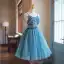 Chic / Belle Océan Bleu Faux Diamant Impression Courte de retour Robe De Graduation 2024 Bretelles Spaghetti Sans Manches Dos Nu Tulle