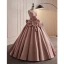 Vintage / Retro Dusky Pink Satin Prom Dresses 2023 Ball Gown Strapless Sleeveless Backless Bow Appliques Floor-Length / Long Prom Formal Dresses
