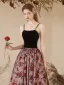 Chic / Beautiful Black Summer Rose Printing Evening Dresses 2023 A-Line / Princess Pearl Spaghetti Straps Sleeveless Backless Floor-Length / Long Evening Party Formal Dresses