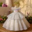 Blumenfee Himmelblau Perlenstickerei Perle Applikationen Pailletten Fallende Rüsche Geburtstag Blumenmädchenkleider 2025 Ballkleid Eckiger Ausschnitt Geschwollenes Kurze Ärmel Rückenfreies Lange