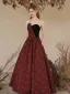 Charming Burgundy Summer Printing Evening Dresses 2023 A-Line / Princess Strapless Sleeveless Backless Floor-Length / Long Evening Party Formal Dresses