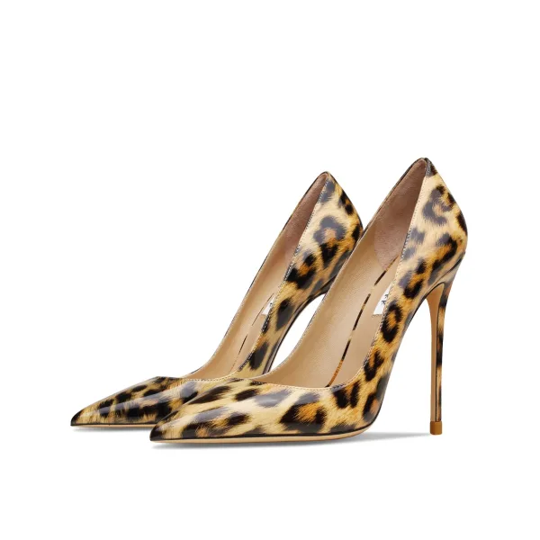 Sexy Luipaard Print Lakleer Avond Pumps 2022 Bruin Leer 10 cm Naaldhakken / Stiletto Spitse Neus Pumps Hoge Hakken