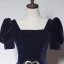 Elegant Navy Blue Suede Evening Dresses 2023 A-Line / Princess Square Neckline Short Sleeve Backless Floor-Length / Long Evening Party Formal Dresses