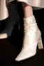 Mode Ivory / Creme Perle Satin Winter Brautschuhe 2024 8 cm Stilettos Spitzschuh Hochzeit Stiefel