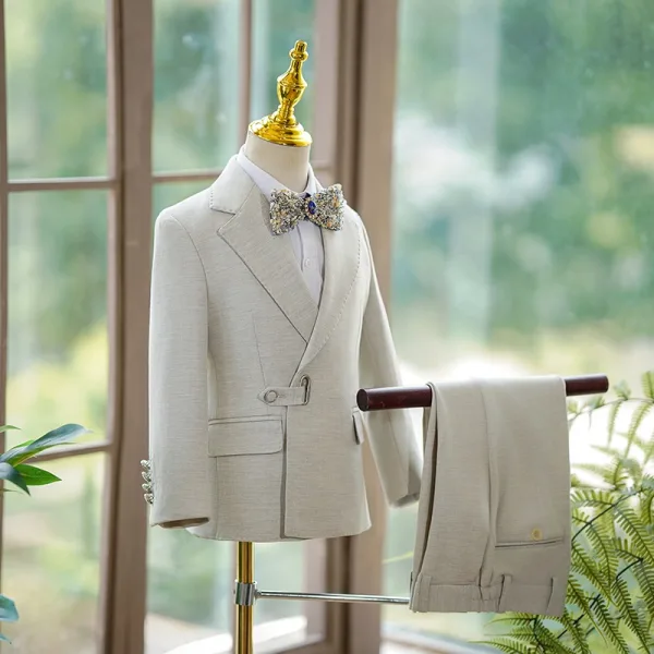 Grey White Long Sleeve Boys Wedding Suits 2025 Coat Pants Shirt Tie Wedding