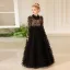 Sparkly Sage Green Cascading Ruffles Sequins Birthday Flower Girl Dresses 2024 A-Line / Princess High Neck Long Sleeve Bow Sash Floor-Length / Long Flower Girl Dresses