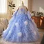 Charmant Bleu Ciel Volants en Cascade Perlage Paillettes Robe De Bal 2025 Robe Boule Bustier Sans Manches Dos Nu Train De Balayage Promo Robe De Ceremonie