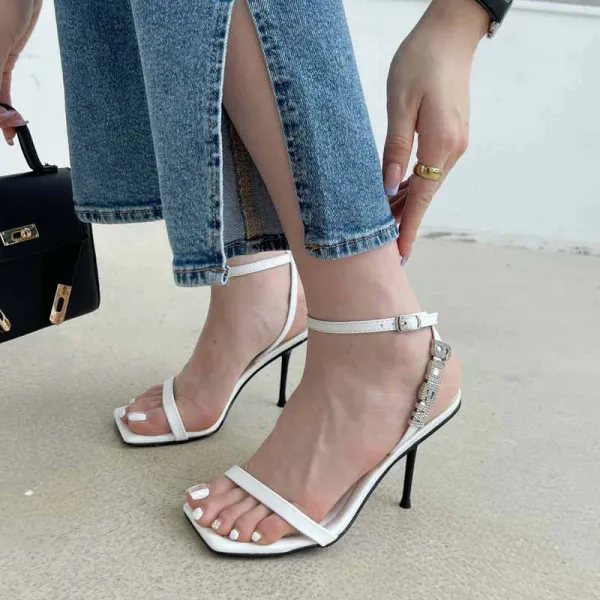 Sexy Noire Vêtement de rue Sandales Femme 2022 Bride Cheville 9 cm Talons Aiguilles Peep Toes / Bout Ouvert Sandales Talons Hauts