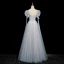 Chic / Belle Bleu Ciel Perlage Faux Diamant Paillettes Robe De Bal 2023 Princesse Encolure Carrée Manches Courtes Dos Nu Longue Robe De Ceremonie