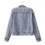 Women Beading Rhinestone Pearl Denim Sky Blue Coats & Jackets Cotton Loose Lapel  Street Wear Fall Winter Long Sleeve Tops