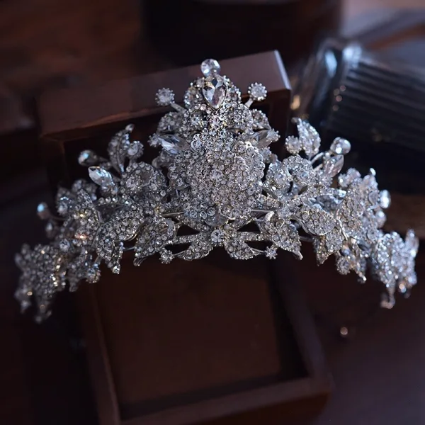 Najpiękniejsze / Ekskluzywne Srebrny Rhinestone Stop Ślub Tiara Ozdoby Do Włosów Ślubne 2025
