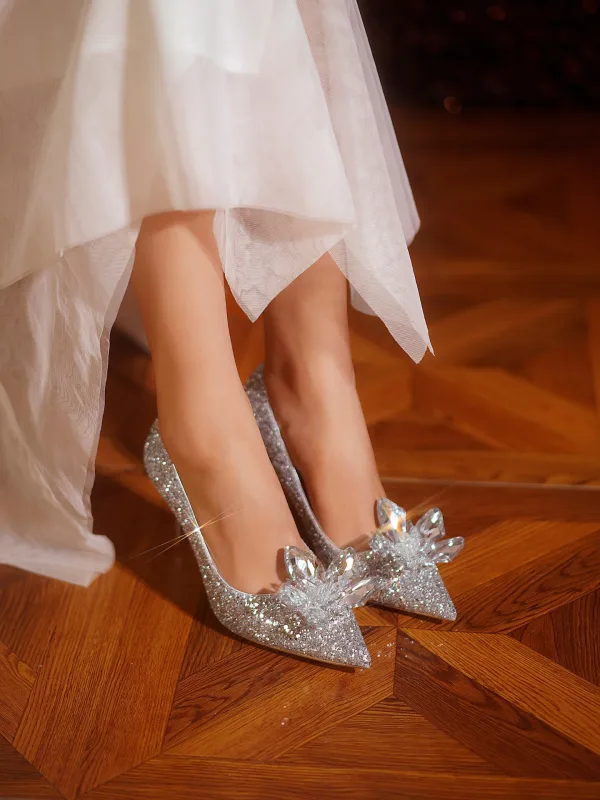 Bling Bling Rouge Cuir Cristal Paillettes Chaussure De Mariée 2026 8 cm Talons Aiguilles À Bout Pointu Mariage Escarpins Talons Hauts