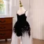 Chic / Beautiful Black Pearl Asymmetrical Flower Girl Dresses 2025 Birthday A-Line / Princess Spaghetti Straps Sleeveless Backless