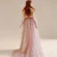 Chic / Belle Rougissant Rose Paillettes Robe De Bal 2025 Princesse De l'épaule Manches Longues Dos Nu Train De Balayage Promo Robe De Ceremonie