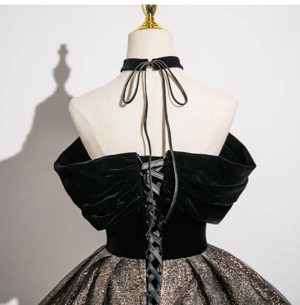 Classy Black Glitter Prom Dresses 2025 Ball Gown Off-The-Shoulder Sleeveless Backless Floor-Length / Long Prom Formal Dresses