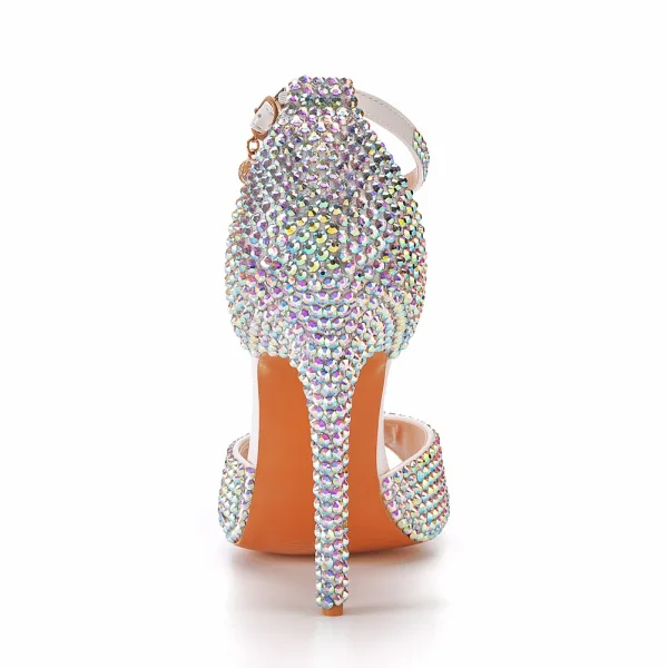 Sexy Multifarben Strass Brautschuhe 2022 Knöchelriemen 11 cm Stilettos Peeptoes Hochzeit Hochhackige
