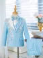 Fashion Sky Blue Rhinestone Long Sleeve 5-piece Boys Wedding Suits 2024 Coat Pants Shirt Tie Vest