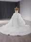 High-end Hvit Gripende Ruffles Blonder Blomst Brudekjoler 2024 Ballkjole Kjæreste Sløyfe Uten Ermer Ryggløse Royal Train Bryllup