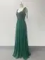 Simple Vert Foncé Perlage Paillettes Fendue devant Robe De Bal 2024 Princesse Bretelles Spaghetti Sans Manches Dos Nu Longue Promo Robe De Ceremonie