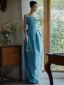 Chinese style Pool Blue Evening Dresses 2024 Trumpet / Mermaid Strapless Sleeveless Backless Floor-Length / Long Evening Party Formal Dresses