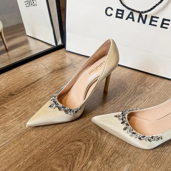 Schöne Schwarz Strass Abend Pumps 2026 10 cm Stilettos Spitzschuh Pumps Hochhackige