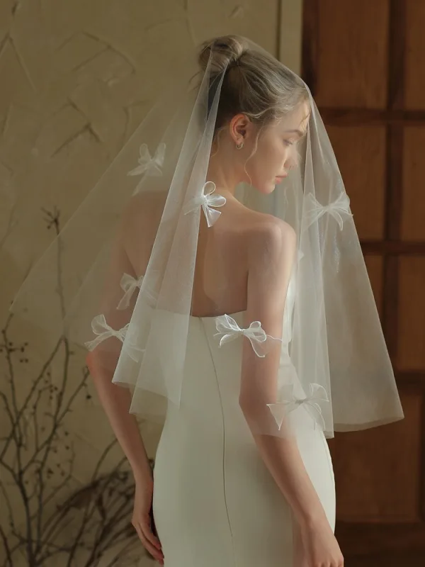 Élégant Blanche Fait main Noeud La Mariée Voile De Mariée 2025