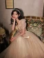 Bling Bling Charmant Champagne Paillettes Robe De Bal 2022 Princesse Encolure Carrée Manches Courtes Dos Nu Longue Robe De Ceremonie